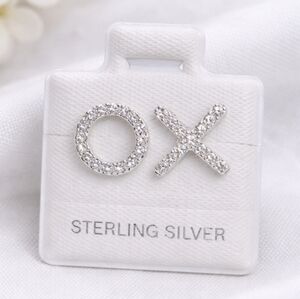 XO Letter Stud Earrings CZ 925 Mexican Sterling Silver Butterfly Back